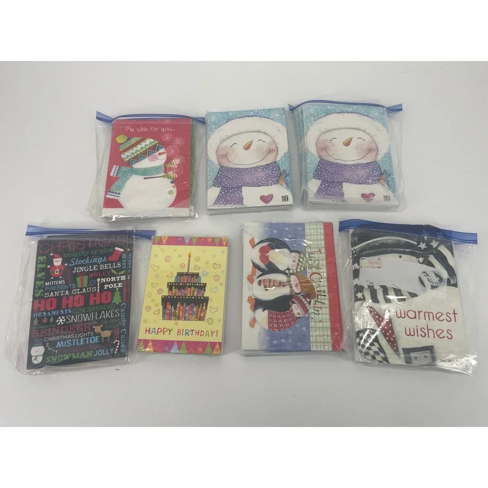 Assorted Greeting Cards Lot Christmas Birthday Snowman Penguin Holiday 50+ Count